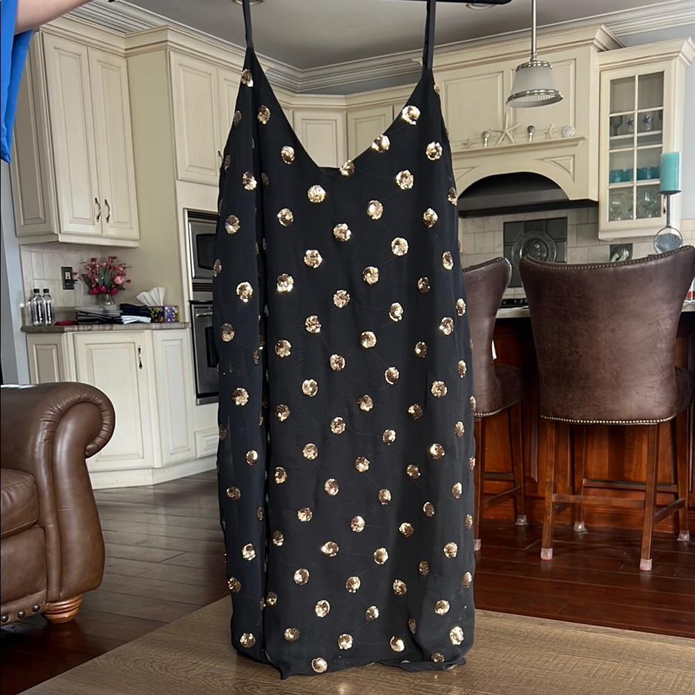 Elegant Black and Gold Polka Dot Dress